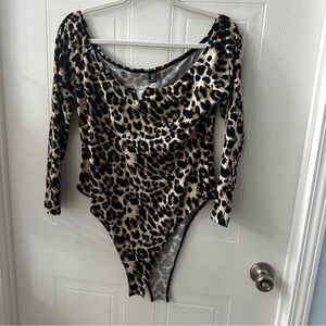 Leopard Print Bodysuit 1XL – Plus Size Y2K Clubwear Long Sleeve